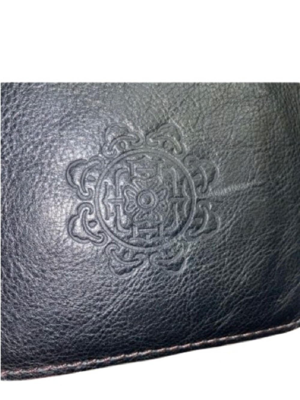 Vintage Men’s Embossed Black Leather Wallet- Tibetan Mandala Design